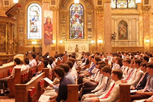 Students attending a service